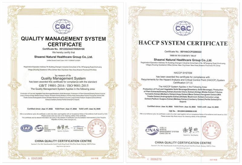 Qyherb получила сертификаты ISO9001 и HACCP